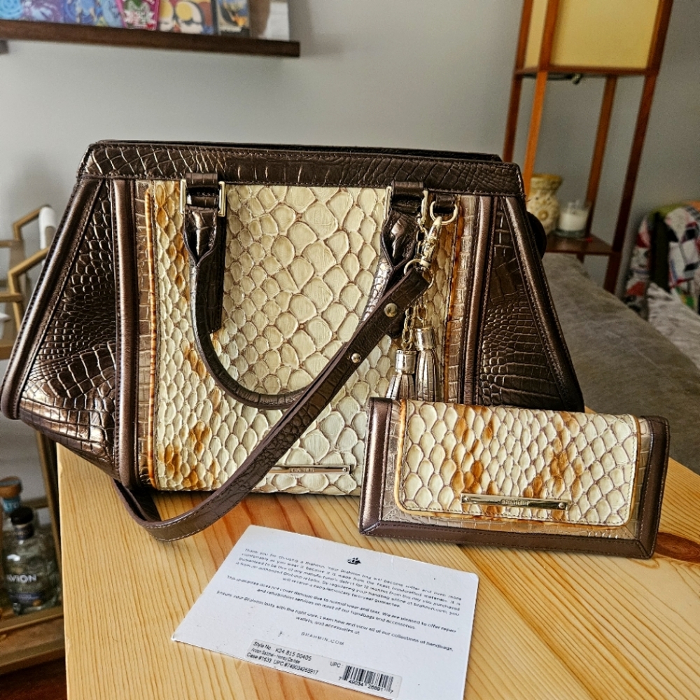Brahmin Arden Satchel Honey Carlisle bag with matching wallet
